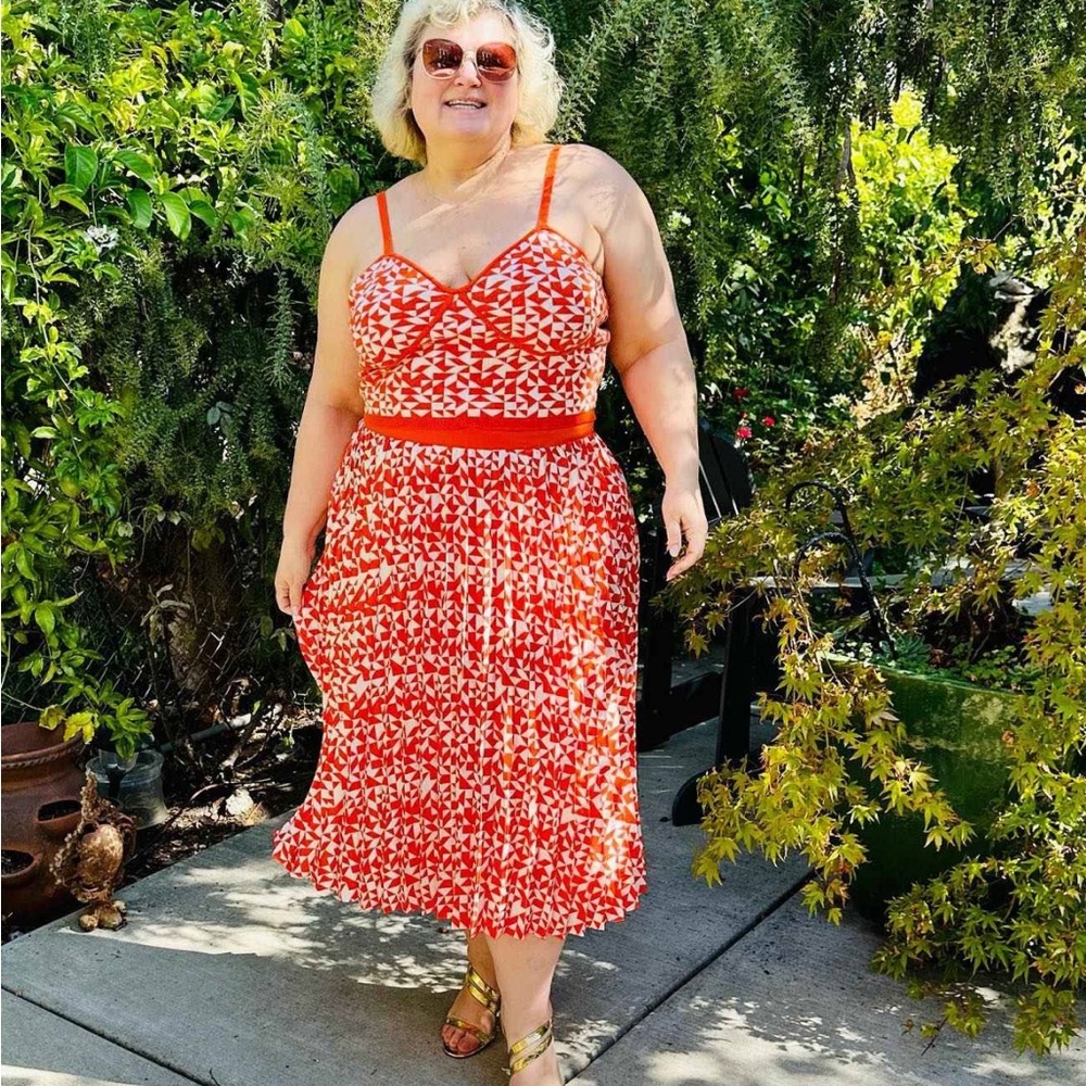 Target Kahlana Barfield Brown Pleated A-Line Skirt Orange Geometric 28W/30W